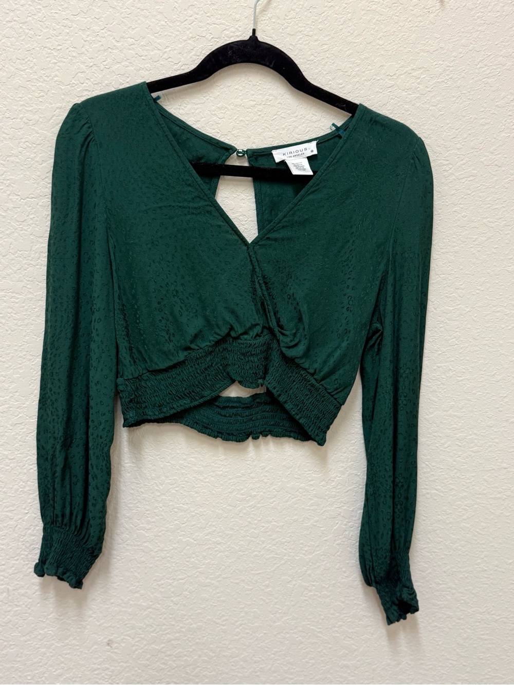 Kimchi Blue Emerald Green Twist-Front Long Sleeve Cropped Top